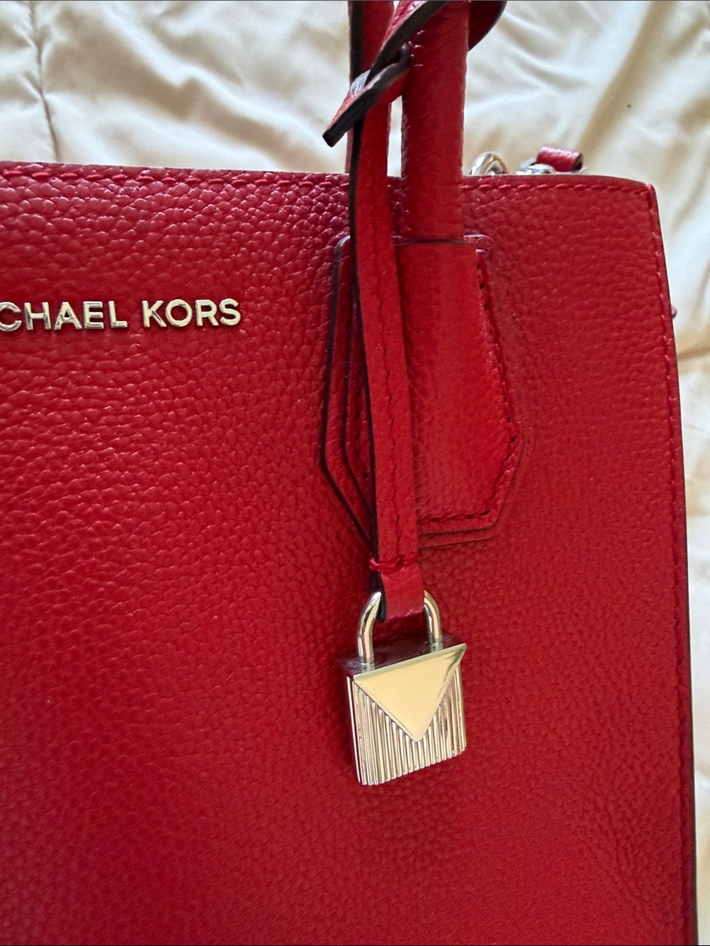 Michael Kors Bright Red Leather Extra Small Satchel with Lock Charm - Picture 5 of 5